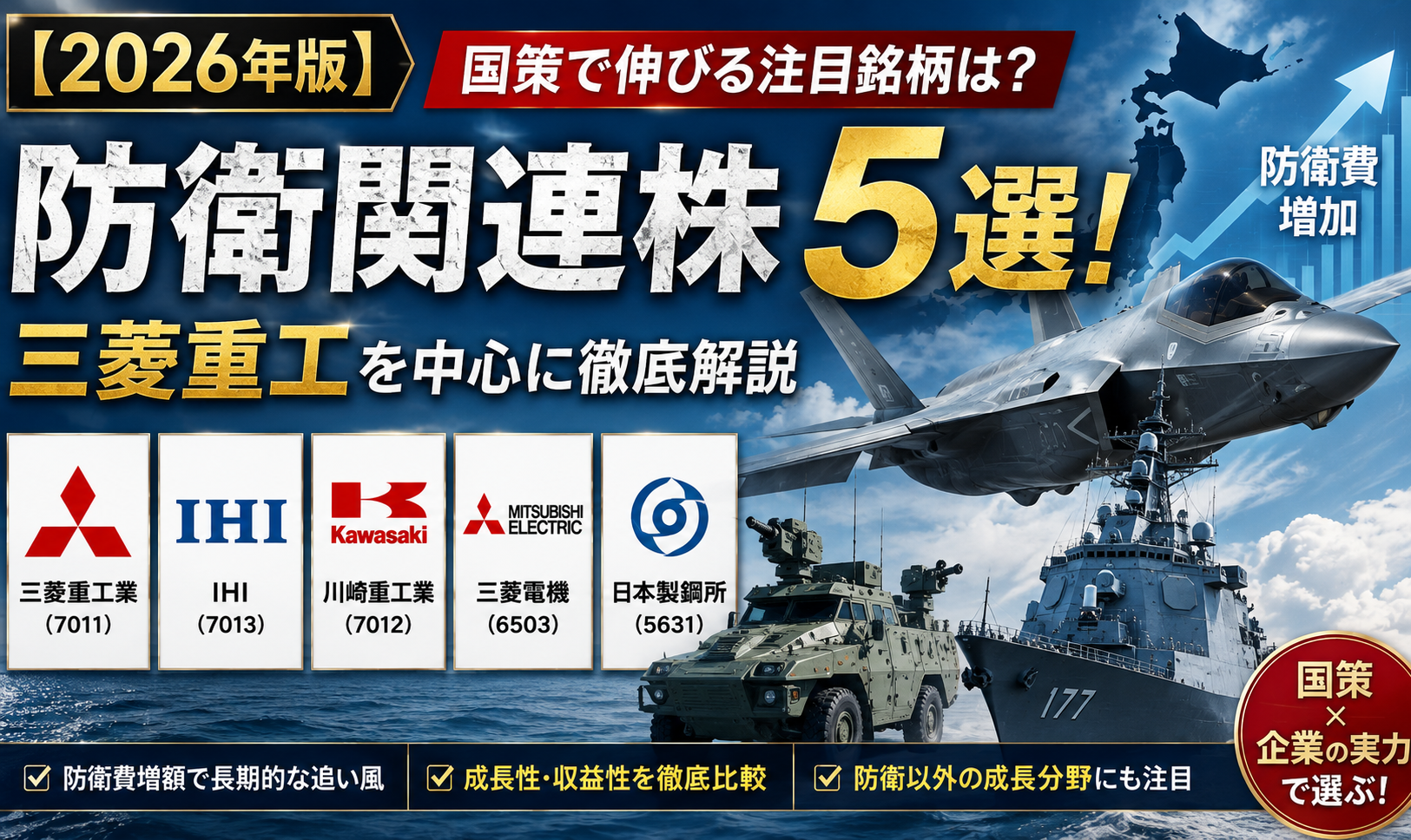 【2026年版】防衛関連株5選！国策で伸びる注目銘柄は？三菱重工を中心に徹底解説