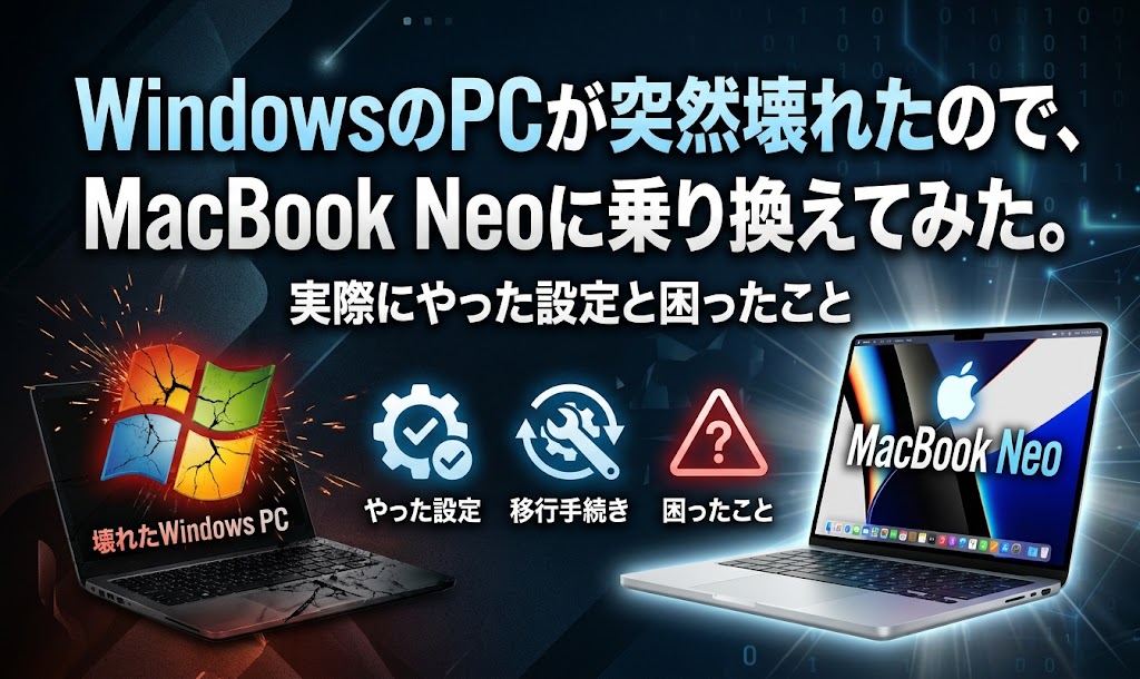 WindowsのPCが突然壊れたので、MacBook Neoに乗り換えてみた。実際にやった設定と困ったこと