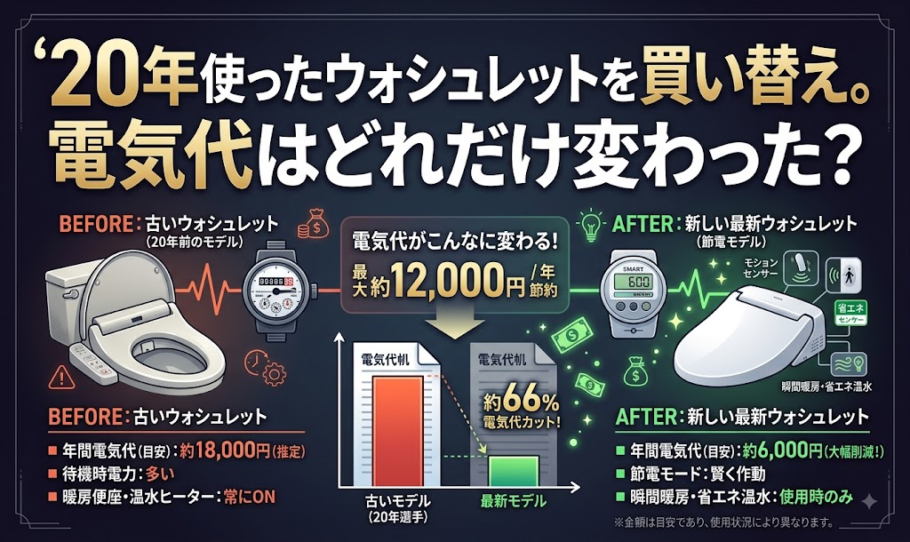 20年使ったウォシュレットを買い替え。電気代はどれだけ変わった？